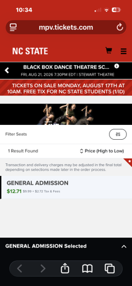 Screen shot of Ticket Central showing the "up arrow" that must be clicked.