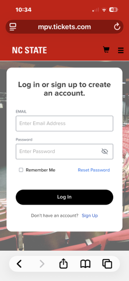 Screen shot of Ticket Central's login screen
